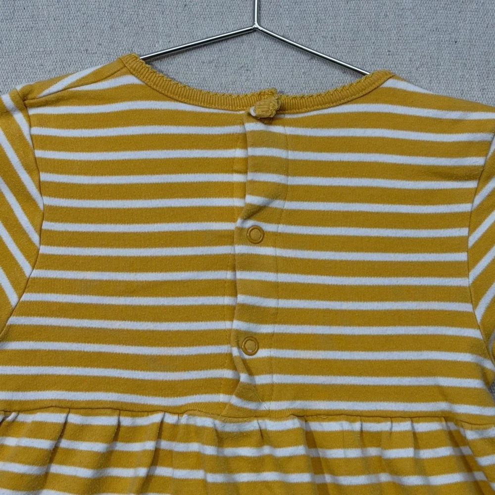 JoJo Maman Bebe Girls 4-5Y Mustard Stripe Llama Applique Cotton Dress